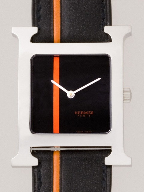 エルメス Hウォッチ コピー HERMES HH1.510.331/VBOB レディース SS ブラック皮ベルト オレンジライン ブラック